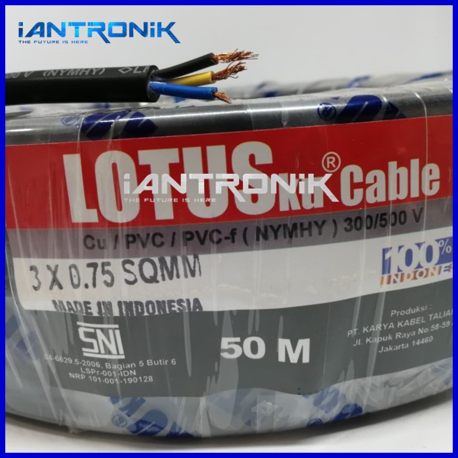 LOTUSku Kabel Serabut 3x0.75 mm 50M NYMHY Kabel Listrik Roll 50 M SNI