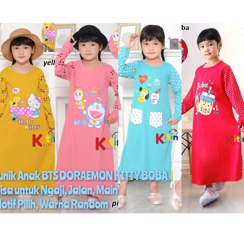 {HNL.04Ja23g} MR - DASTER TUNIK ANAK 2-10 TAHUN/ BAJU MUSLIM NGAJI ANAK PEREMPUAN MOTIF BTS BT21 KIT