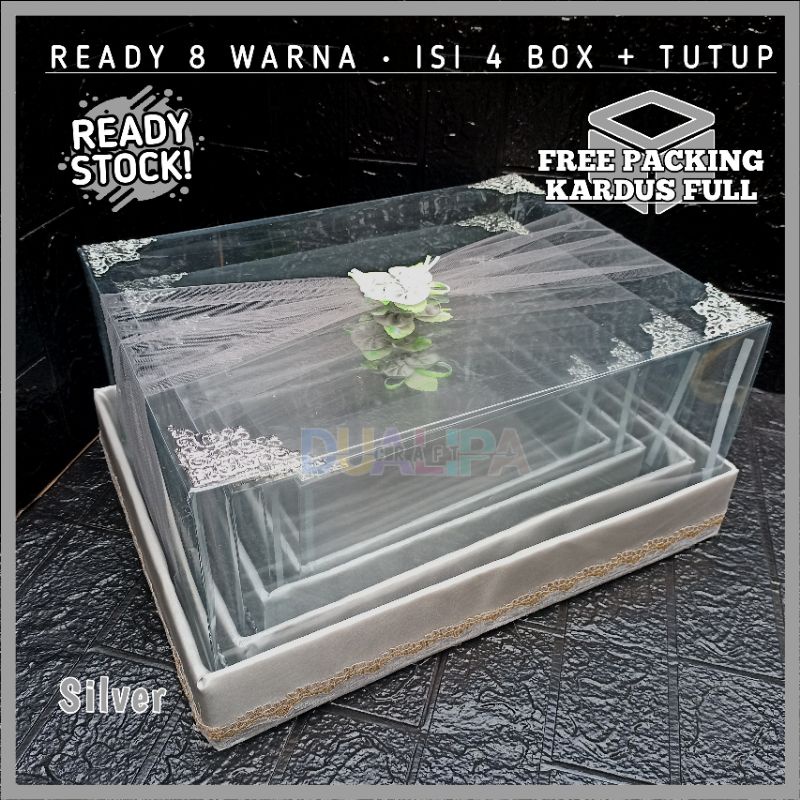 Kotak Parsel Seserahan Hantaran Tutup Mika Isi 4 Box Full Hiasan Tinggal Pakai Ready Stock Packing Aman