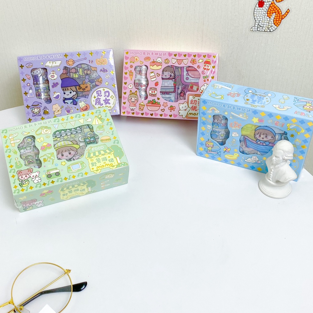 Paket Stiker + Washi Tape YSR001/ Pack 10 Lembar Pcs Sticker Box + 4 roll Selotip Deco Washi Tape St