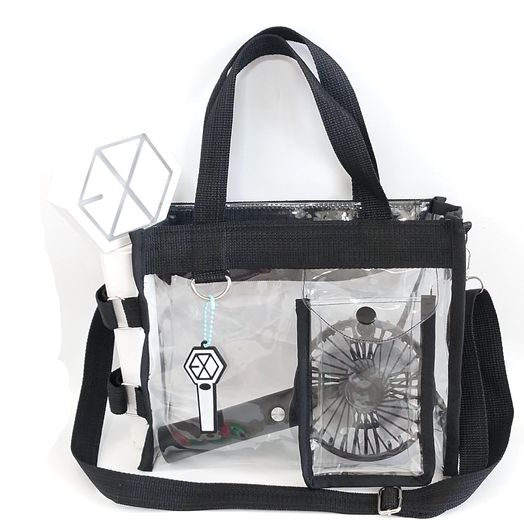 TAS SELEMPANG TRANSPARAN HITAM PVC SLING BAG / HAND BAG/ TAS KONSER