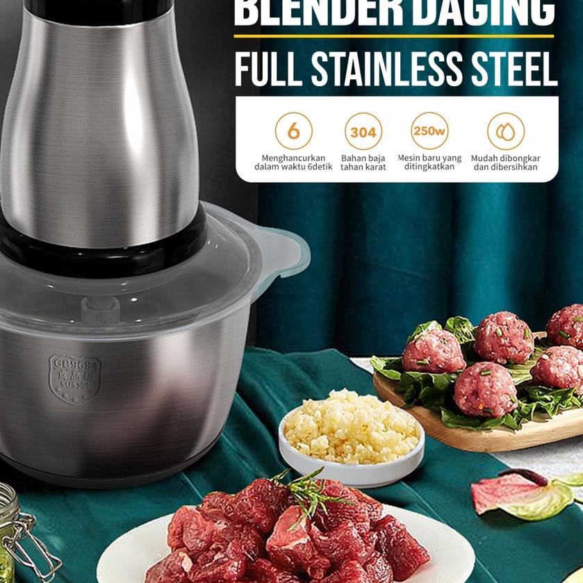 Terbaru[KF7]-Hongzhuo Blender Chopper Stainless Steel 2L Penggiling Bumbu Daging Sayur Buah / Food P