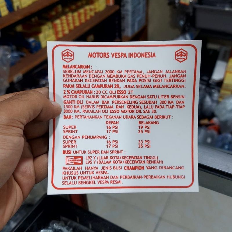 Sticker Running in merah transparant PT danmotor Vespa Super sprint