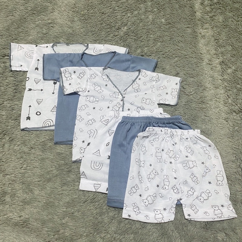 (3 setel) Setelan Baju Bayi Lengan Pendek dan Celana Pendek Polos