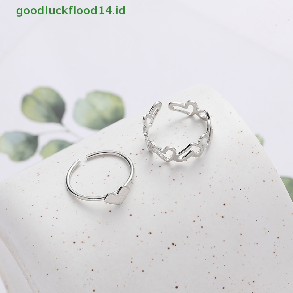 [GOOGFOUR] 2 Pcs Fashion Berongga Keluar Cinta Hati Cincin Kepribadian Geometris Cincin Pembukaan Cincin Niche Jari Telunjuk Cincin Fashion Perhiasan Hadiah Rings [TOP]
