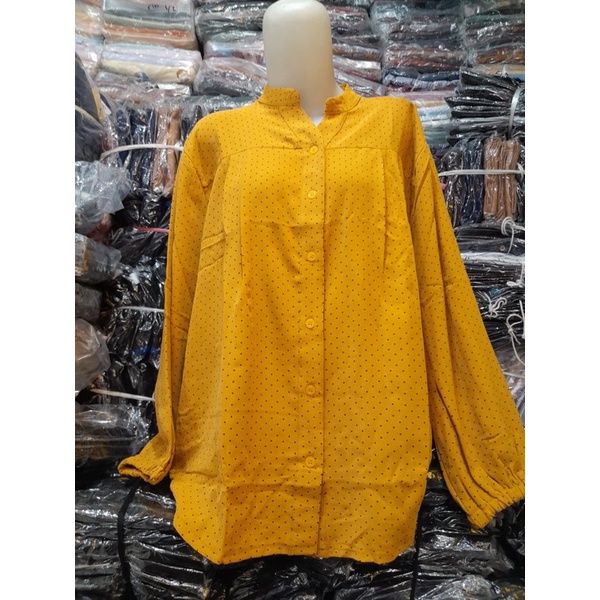 BLOUSE WANITA CRINCKLE TOP KATUN MOTIF POLKADOT KUNING