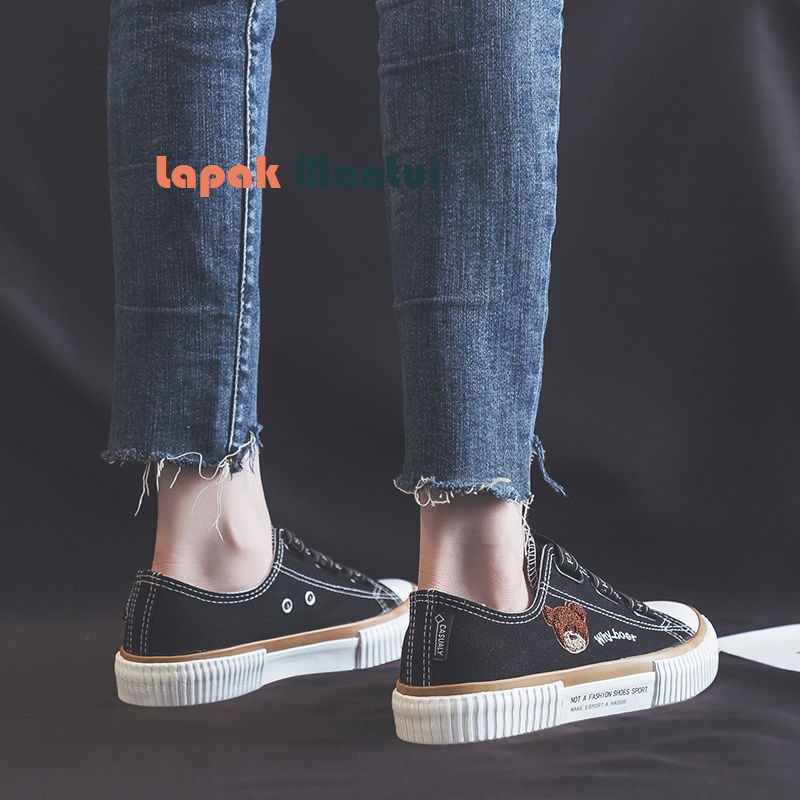 LM-0260 Sepatu Canvas Wanita Bear Fashion Tali Karet Quality Premium Shoes Sneaker Casual Kanvas