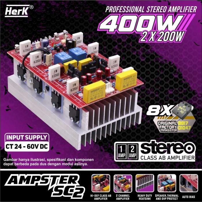 Kit Power Amplifier Stereo Aktif Ampster Sc2 Sc-2 2X200W 400Watt Herk