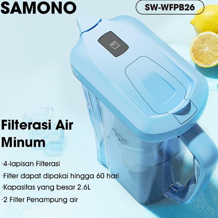 Teko Plastik Filterasi Samono 2.6L Air Minum 4 Lapisan Dapat 2 Filter Food Grade Pitcher Filter Kettle Jug Plastik SW-WFPB26