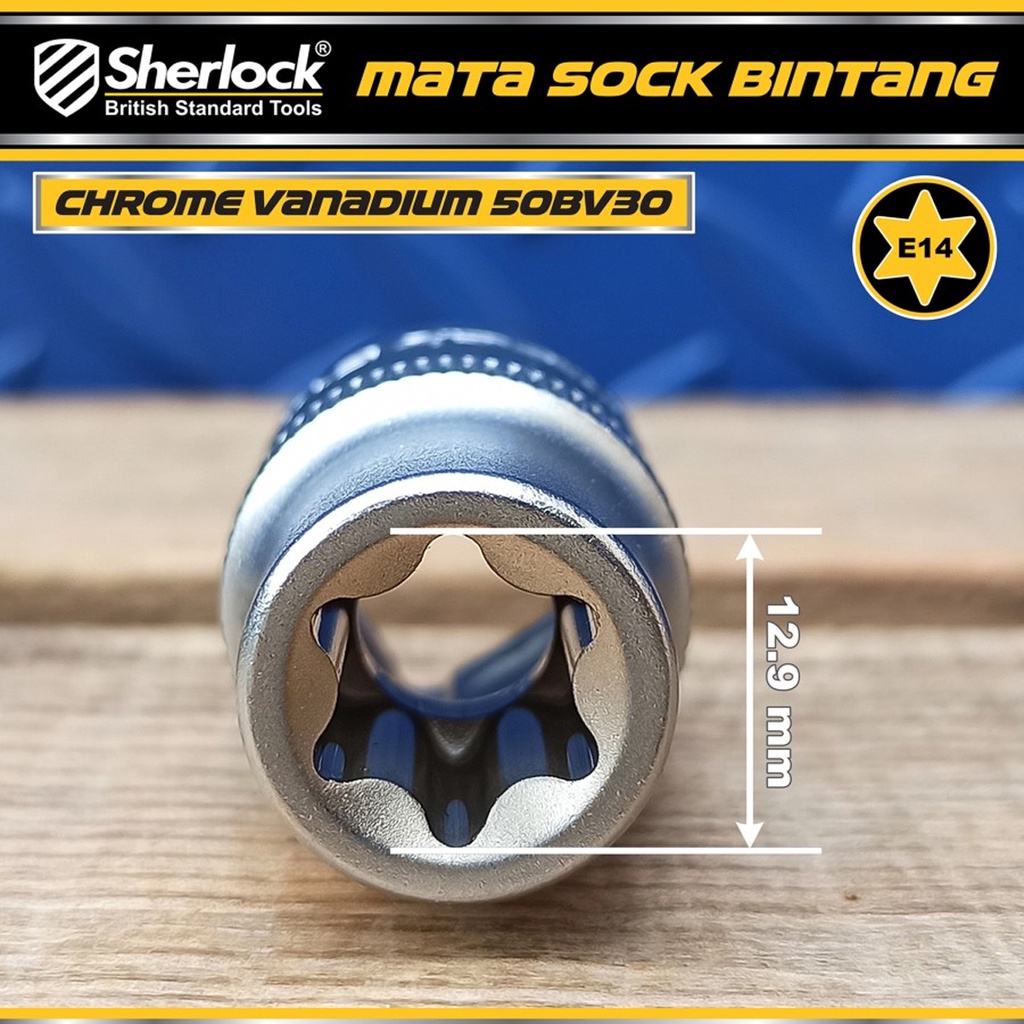 Kunci Shock Bintang Sok E14 1/2 inch Drive Star Socket Sherlock