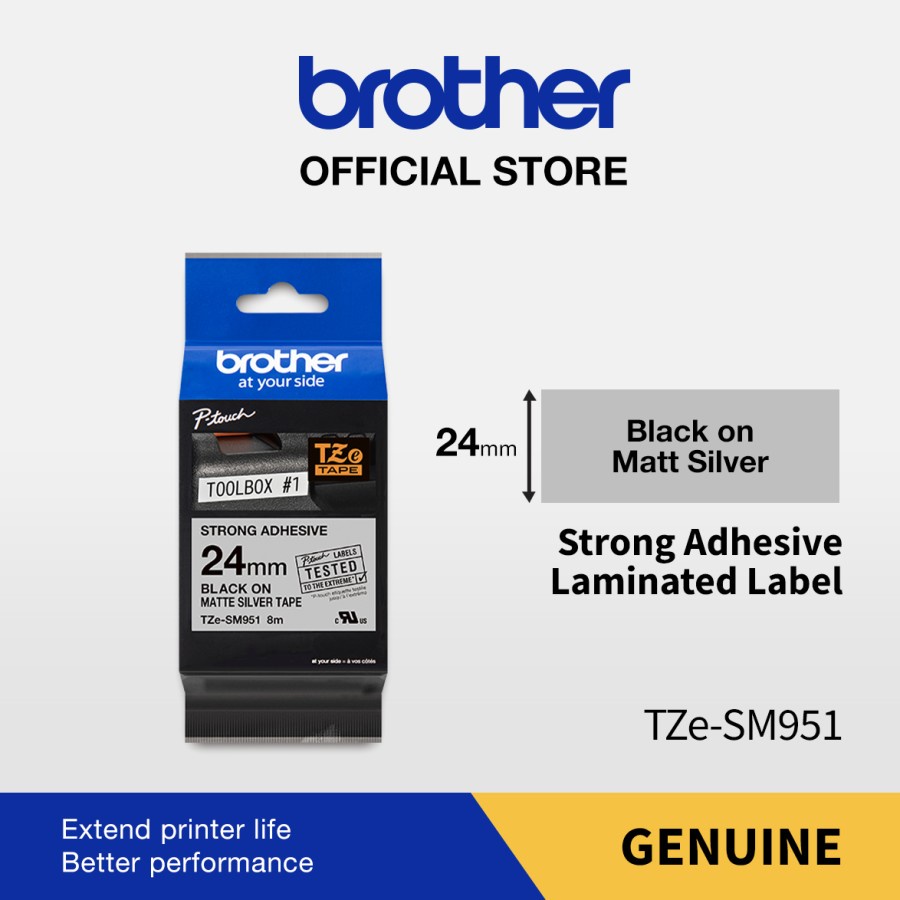 Brother Label TZe-SM951 24mm Strong Adhesive Black on Matte Silver