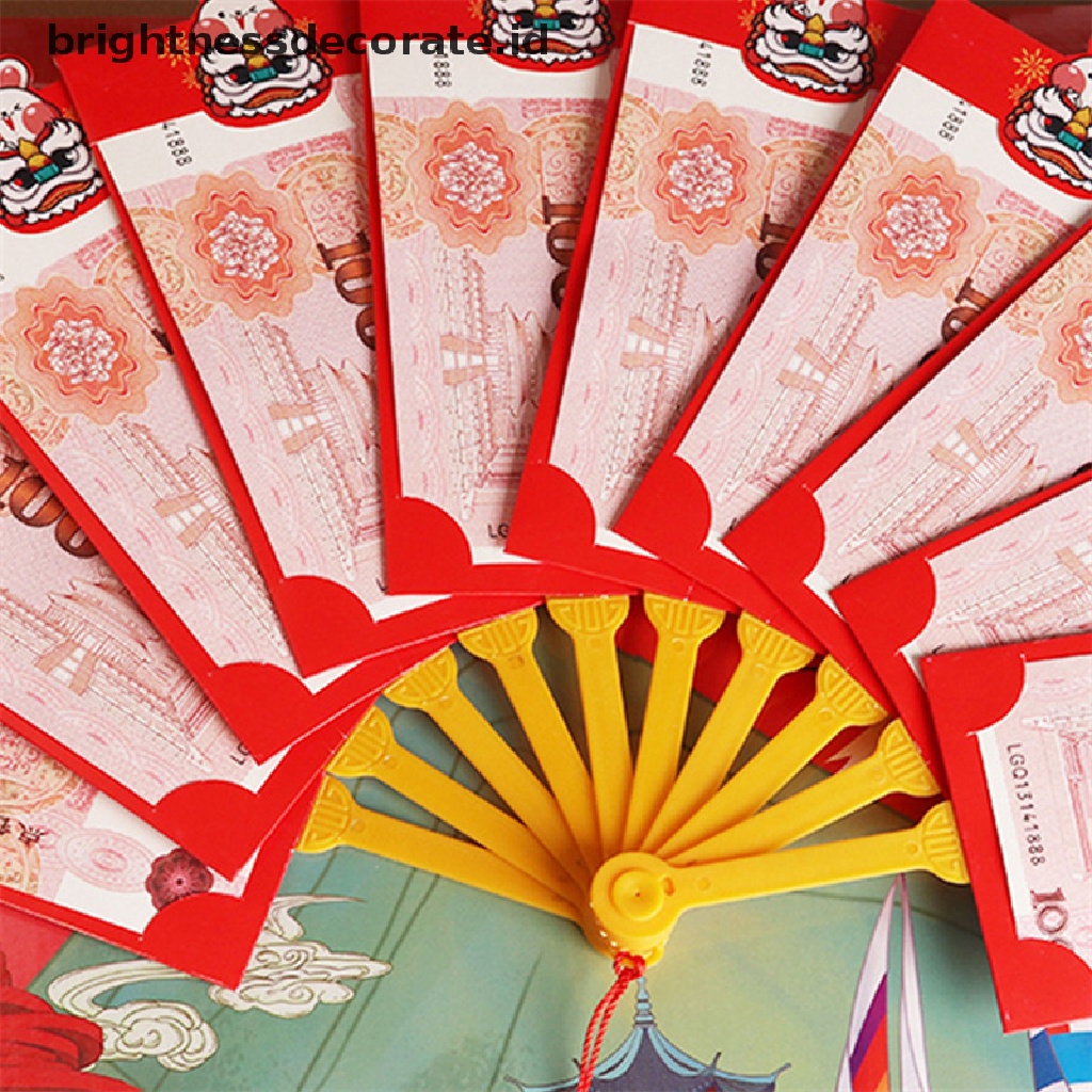 [Birth] 2023tahun Baru Kreatif Amplop Merah Bentuk Kipas Hongbao Chinese Spring Festival Red Pocket Best Wish Lucky Money Pockets Gift Bag [ID]