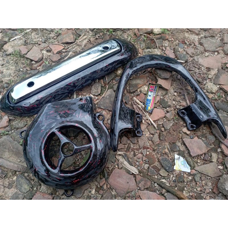 PAKET MIO SPORTY MIO M3 MIO SMILE CARBON KEVLAR FORGED COVER KNALPOT MATIC YAMAHA KARBON KEVLAR FORG