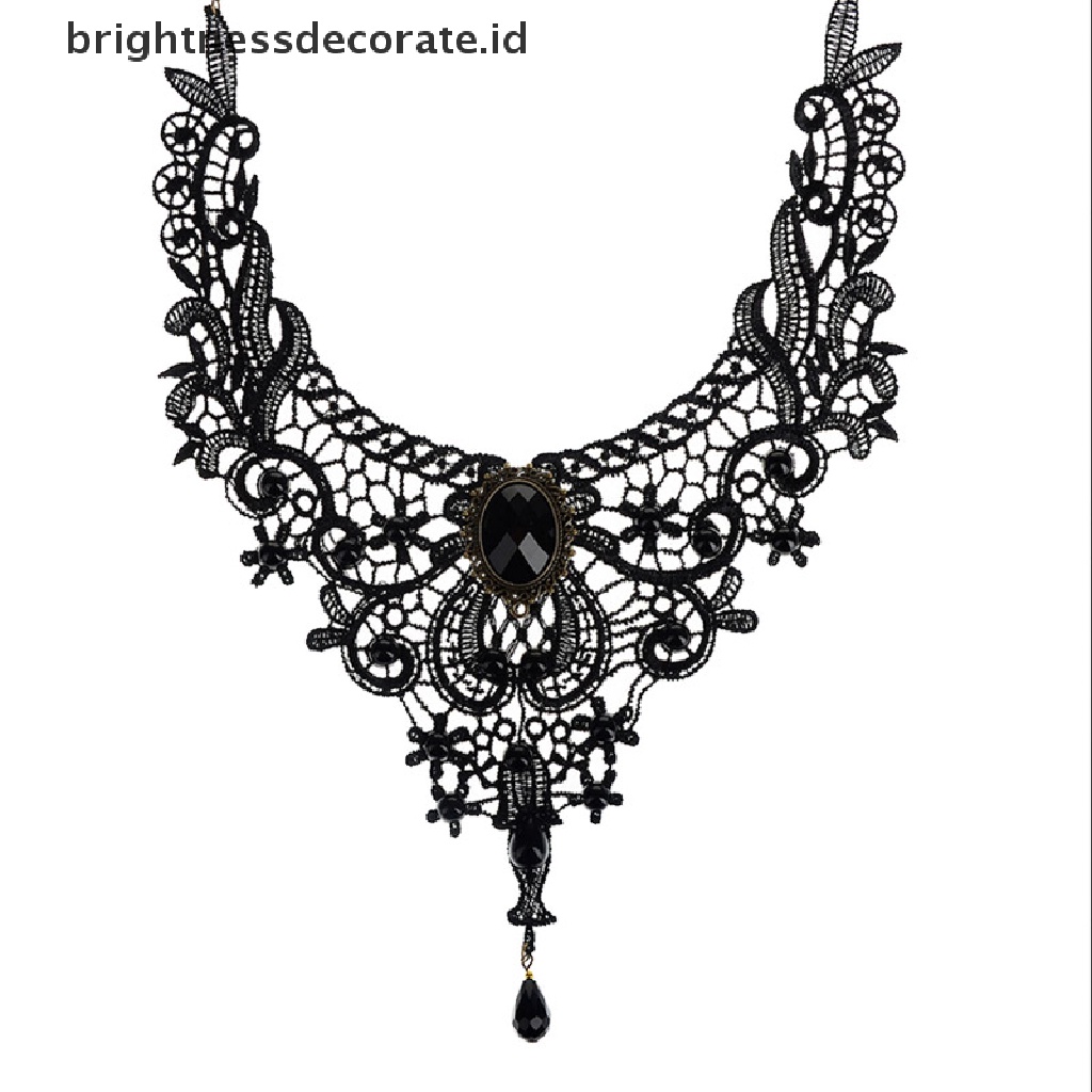 [Birth] Black Lace &amp; Beads Choker Victorian Steampunk Style Gothic Collar Kalung Hadiah [ID]