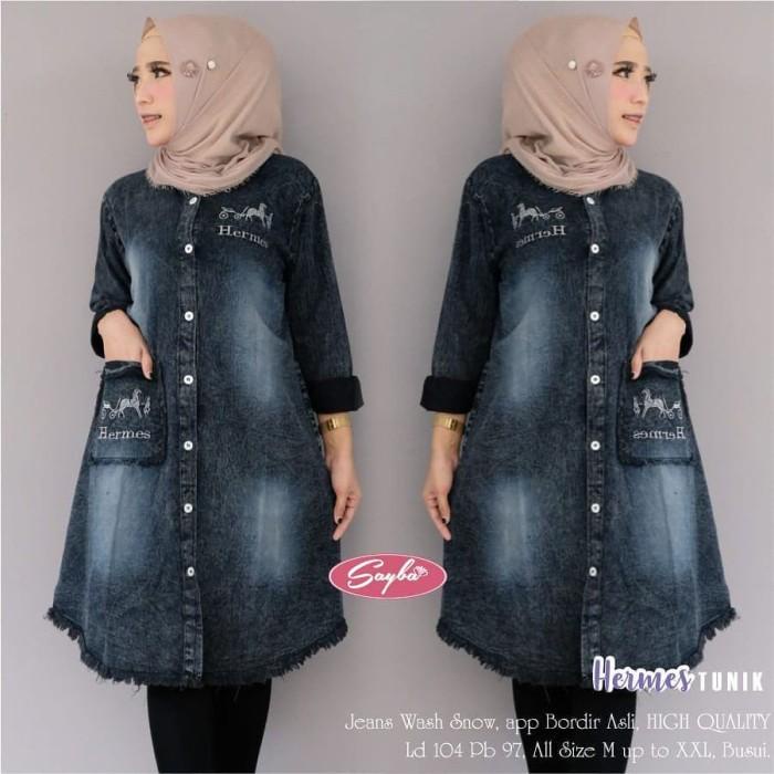 Tunik Jeans Helma / Model Terbaru / Baju Muslim / Fashion Wanita
