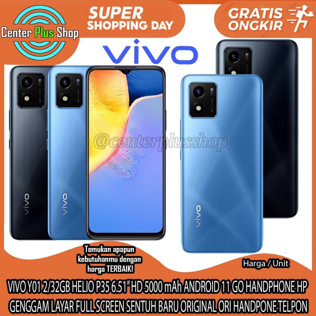 VIVO Y01 2/32GB HELIO P35 6.51” HD 5000 mAh ANDROID 11 GO HANDPHONE HP GENGGAM LAYAR FULL SCREEN SEN