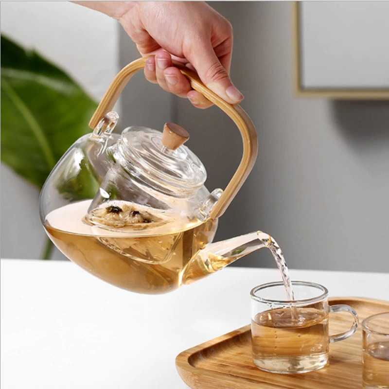 One Two Cups Teko Pitcher Gagang Kayu Glass Teapot Japanese Style - 8CV101