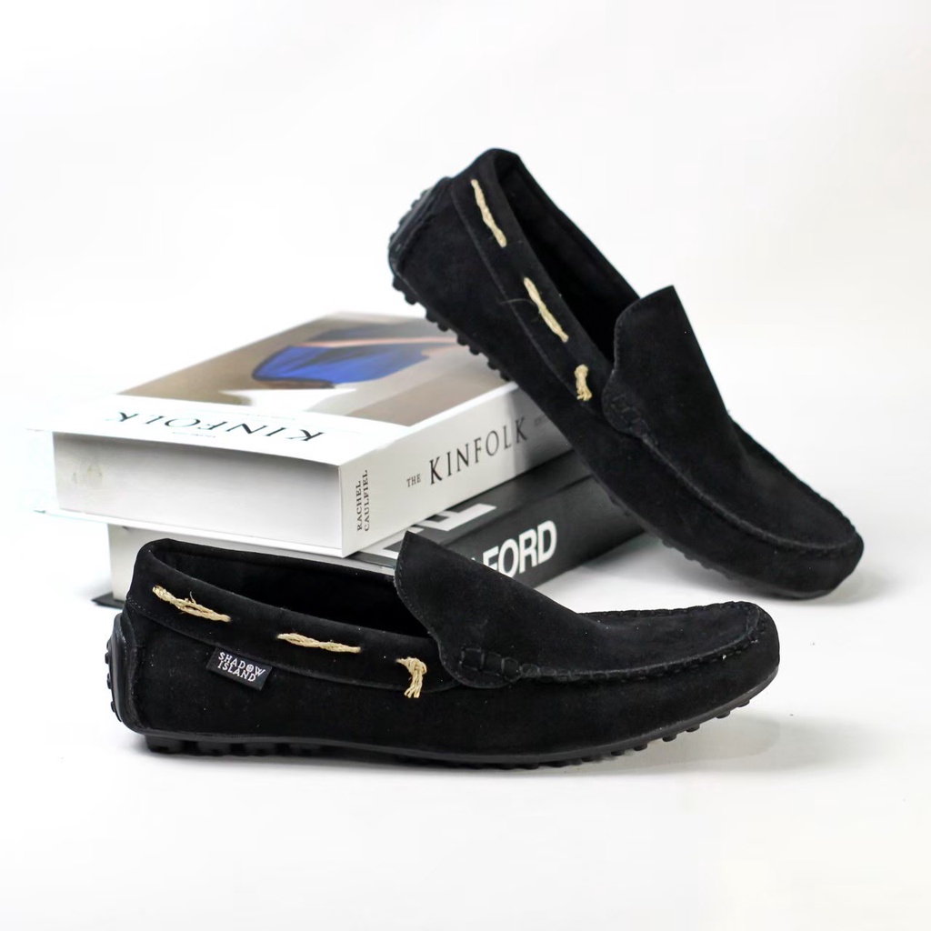 MORGAN BLACK - Sepatu Loafer Pria Kasual Original Suede Kulit Kuliah Kerja Kantor Sepatu Slip on Casual