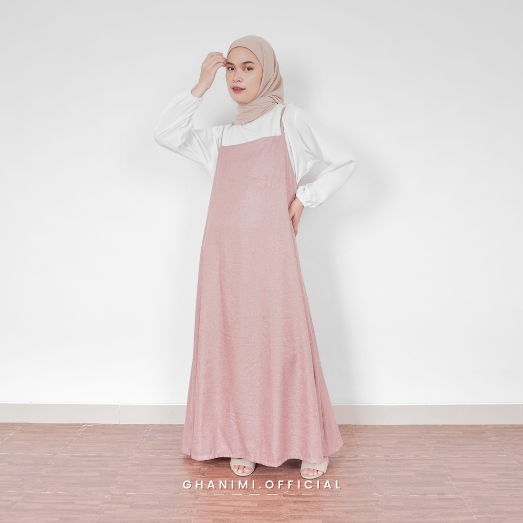 Ghanimi - Amara Dress / Dress Polos Sleeveless / gamis terbaru / dress kondangan kekinian tanpa lengan / dress overall korean style / gamis panjang / dress katun madinah