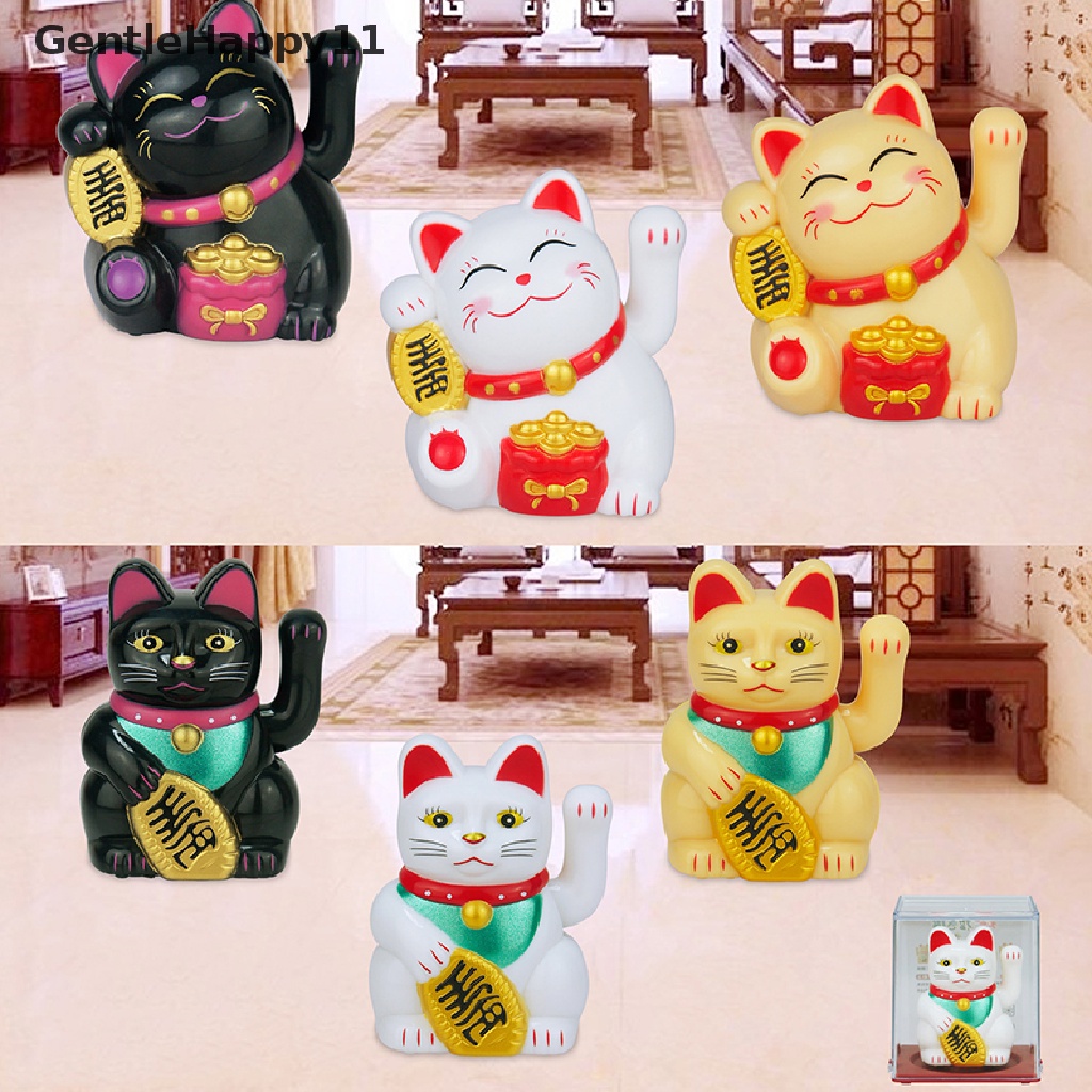 Gentlehappy 1Pc Hiasan Kucing Keberuntungan Mini Solar Otomatis Melambai Dekorasi Mobil Lucky Cat id