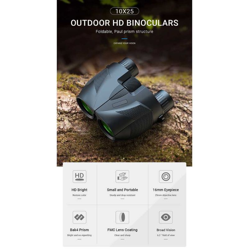 APEXEL Teropong Binoculars Compact Zoom 10x25 - APL-PB10X25N