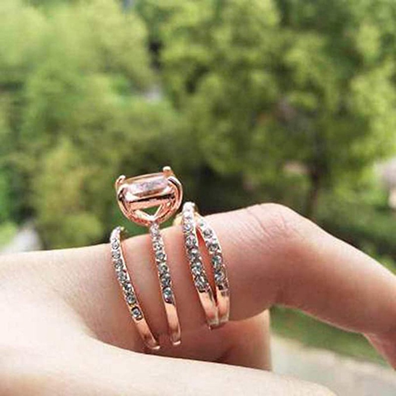 Terbaru Temperamen Sederhana Berlian Geometris Persegi Rose Gold Cincin Perhiasan