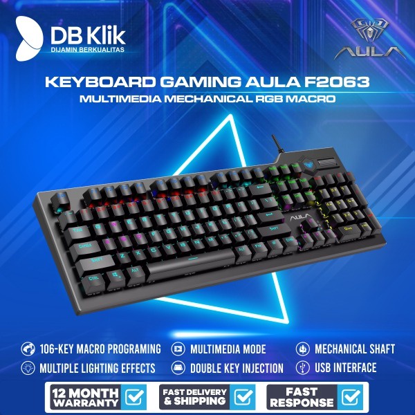 Keyboard Gaming AULA F2063 Multimedia Mechanical RGB Macro- AULA F2063