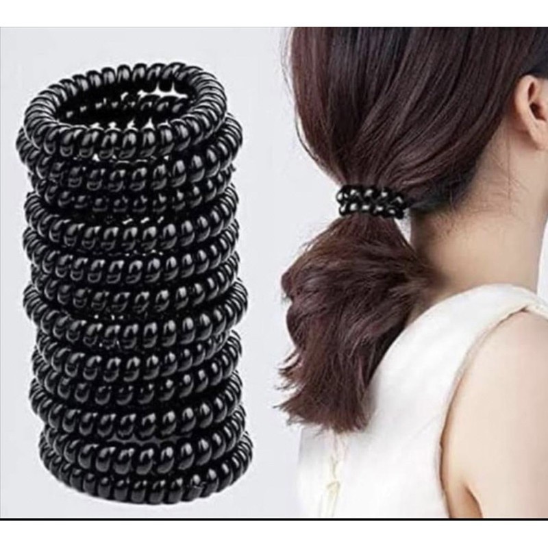 Ikat Rambut spiral Style Tali Telepon karet kunciran Spiral Black korea Phone Line Hair Ring Rubber Band