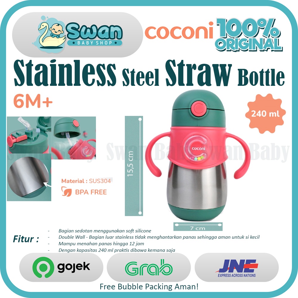 Coconi Stainless Steel Straw Bottle 240ml / Termos Botol Minum Anak