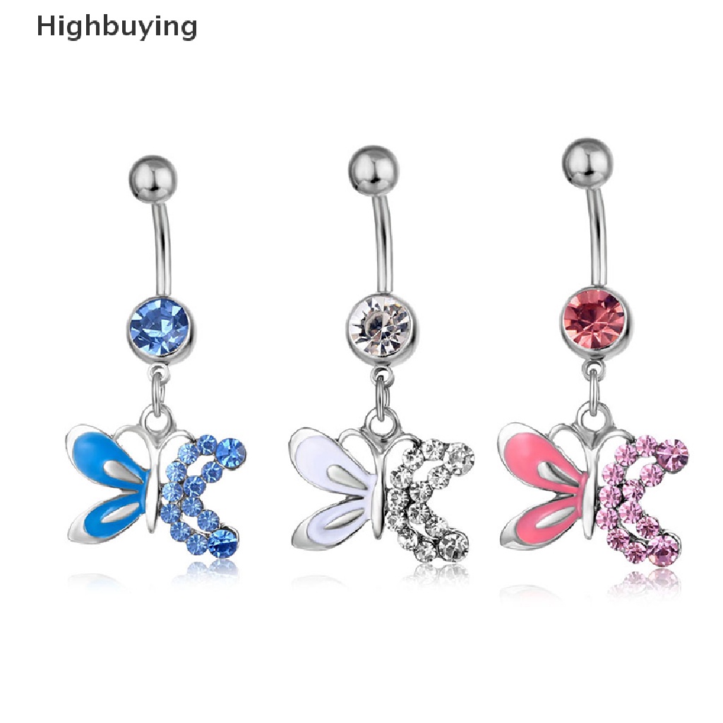 Hbid Surgical Steel Belly Button Ring Navel Nombril Belly Ring Butterfly Flower Kristal Cincin Pusar Fashion Body Belly Bar Body Belly Jewelry Glory