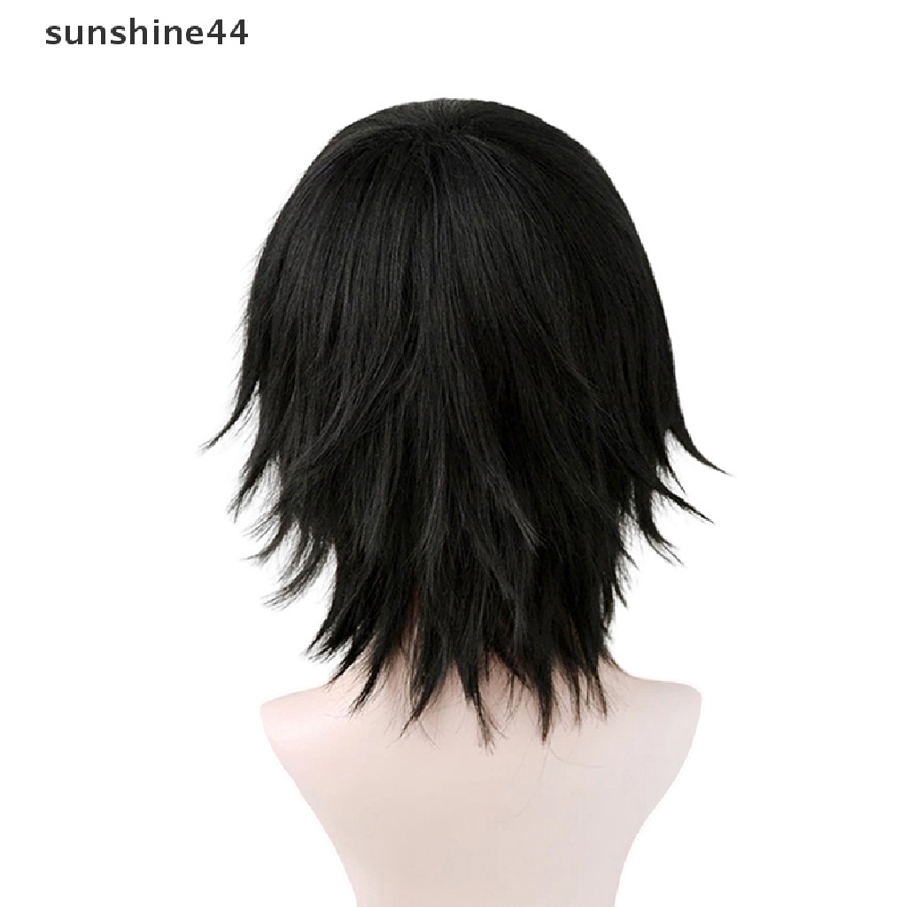 Sunshine Himeno Wig Chain Man Hitam Berbulu Lapis Rambut Sintetis Dengan Tempelan Mata.