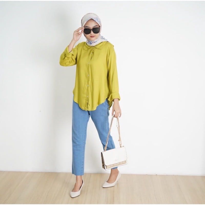 Kemeja Wanita Blouse River Oneck AirFlow Bahan Crinkle CEY Premium IMPORT terbaru