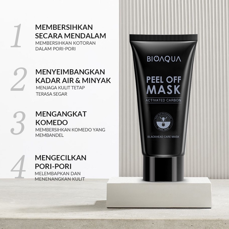 BIOAQUA Blackhead Care Mask Indonesia / Peel Off Mask 60g / Activated Carbon / Masker Pembersih Komedo Black head Whitehead / Sachet Tube / Mengangkat Comedo Hitam Putih Kotoran Pori Kulit Wajah Bersih / Peeling Scrub / Skincare Face Bio Aqua Series Set