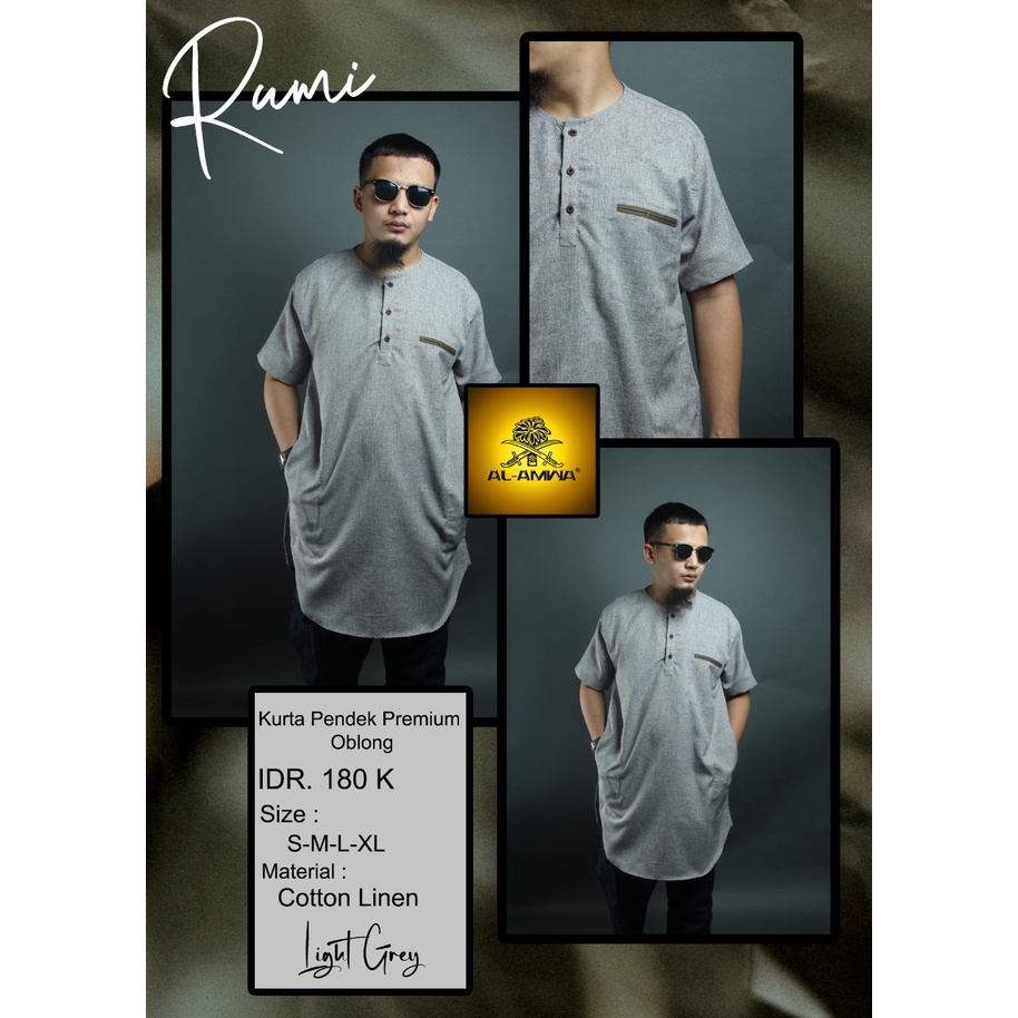 Kurta Series Rumi by Al Amwa Premium - Kurta Pakistan Lengan Pendek Kerah Oblong - Kurta Pria Lengan