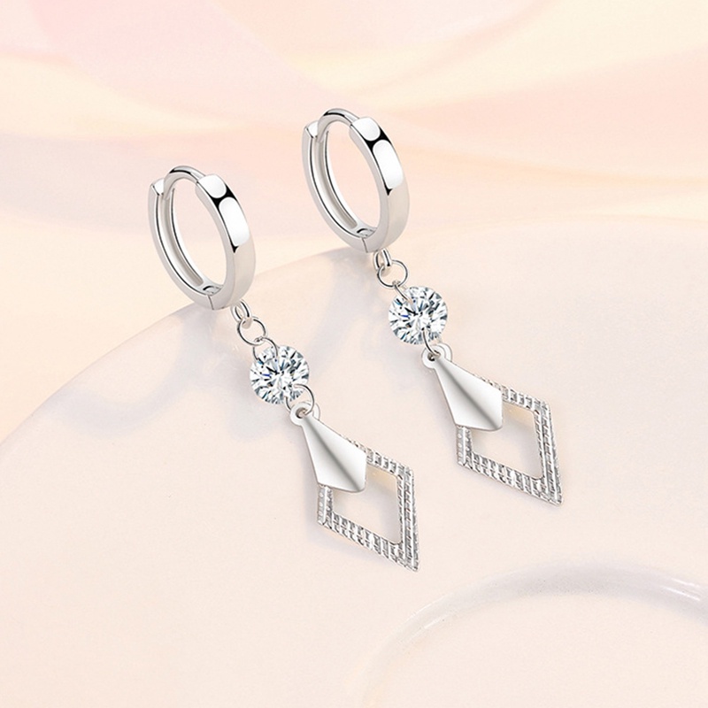 925 Sterling Silver Drop Anting Untuk Wanita Panjang Sedang Persegi Kristal Earing Menjuntai Perhiasan Hadiah