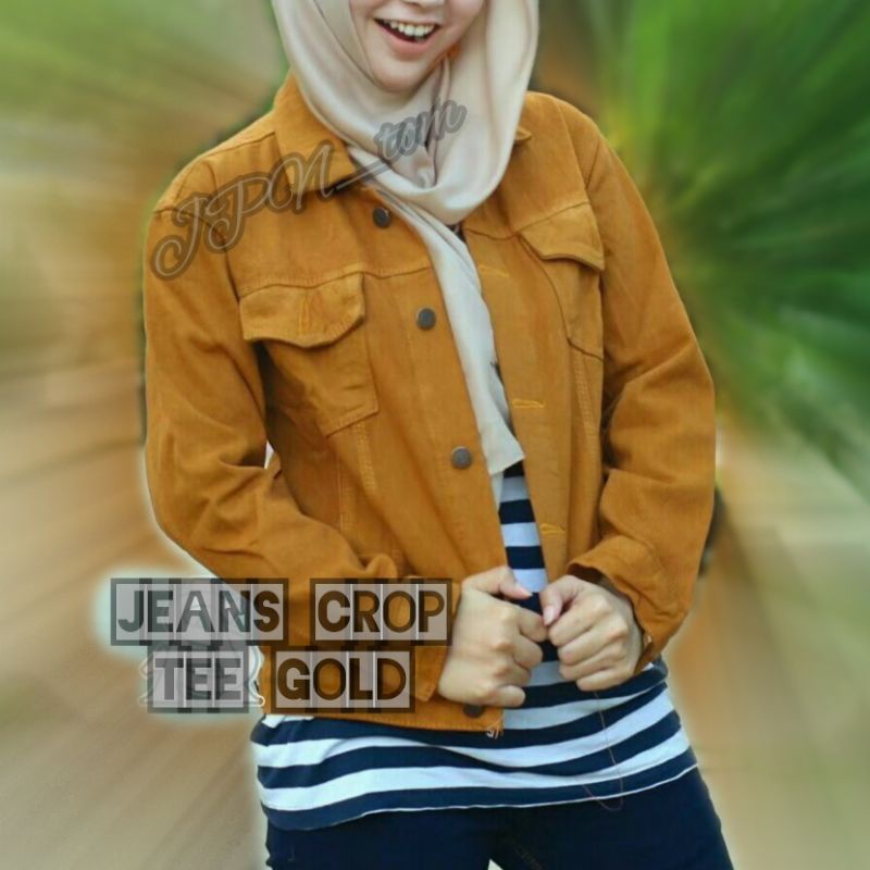 Jaket Jeans Wanita Coklat Gold M L XL Denim Crop Jins Cokelat Cewek Bodyfit Brown Slimfit Bodyfit Bahan Jins Garut Tebal Promo Termurah