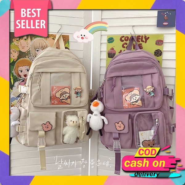 279Tas Ransel Wanita Pria Polos Backpack Impor Sekolah Kuliah Tas Sekolah Anak Perempuan Sd Tas Kore