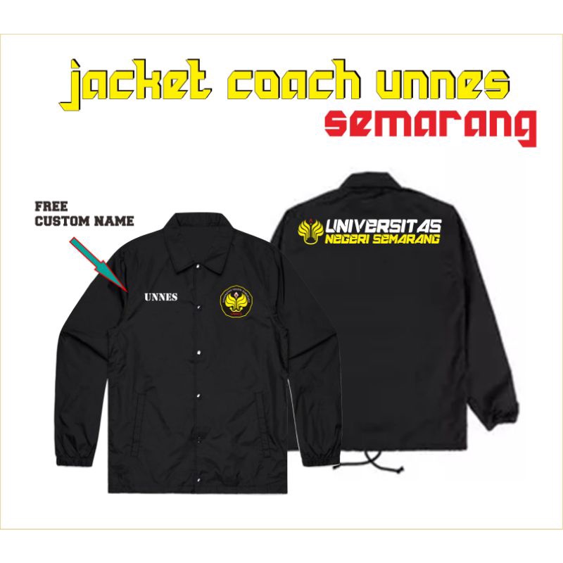 Jaket Coach UNNES Black Universitas Negeri Semarang FREE CUSTOM NAME