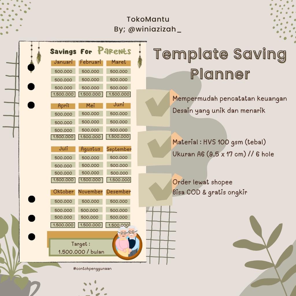

Template Tantangan Menabung / Saving Planner / Saving Challenge, Simpanan Pajak, Simpanan Orang Tua, Cicilan Rumah Keren Lucu