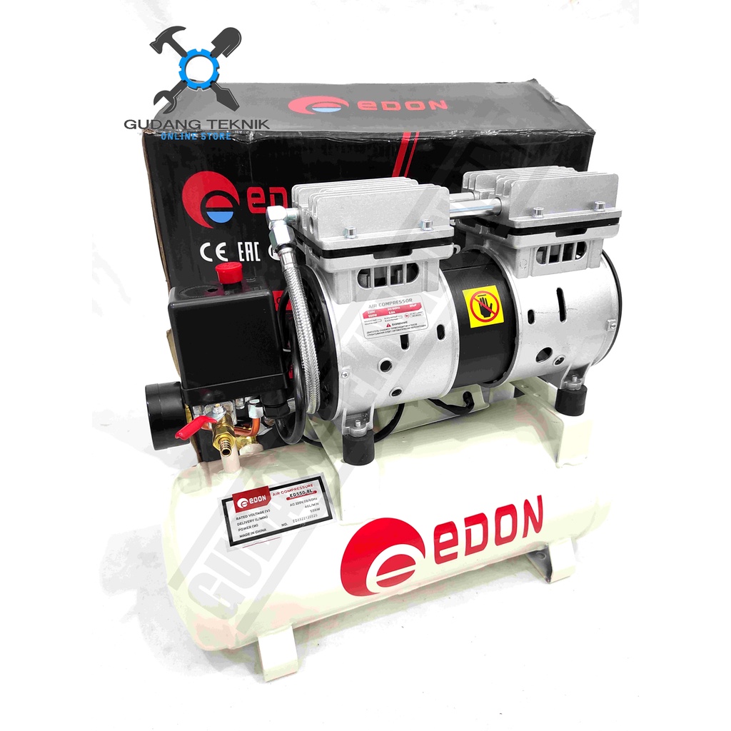 Kompresor Angin Tanpa Oli 8L EDON ED550-8L 3/4HP - Portable Air Compressor Oiless 8 Liter ED 550 3/4 HP ED 550-8L EDON