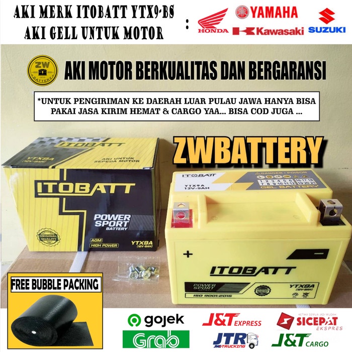 AKI MOTOR NINJA 250 KARBU / FI ITOBATT YTX9-BS 9 AMPERE