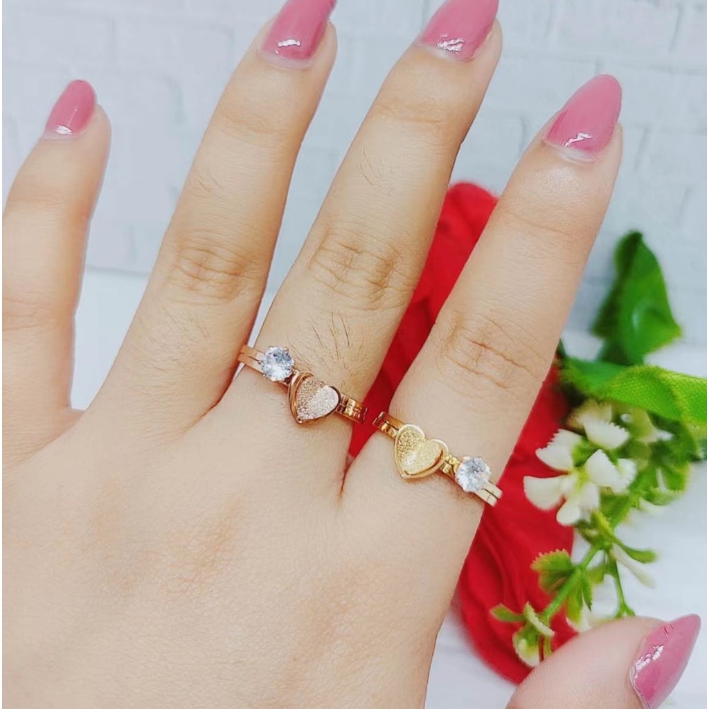 Cincin Titanium 2 Susun Permata Perhiasan Wanita P25/P26