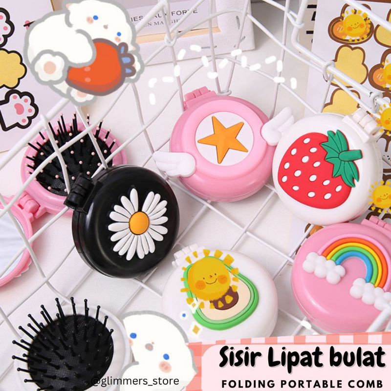 Sisir Lipat Bulat/ Sisir lipat portable/ sisir lipat cermin karakter