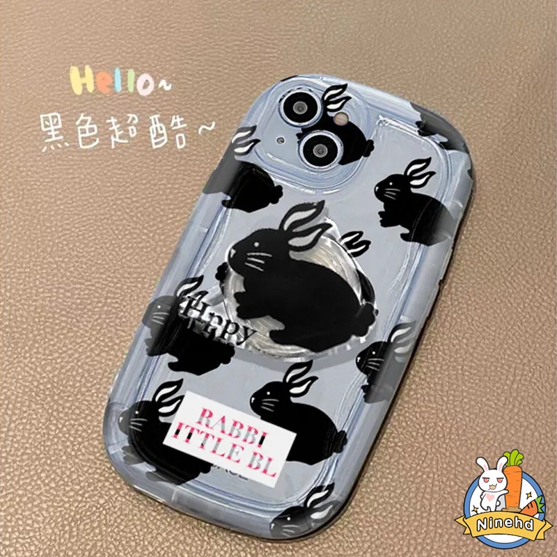 Case Kompatibel Untuk iPhone 14 13 12 11 Pro Max X Xr Xs Max8 7 6 6s Plus Se2020Motif Kelinci Hitam Ponsel Bening Airbag Casing Menebal Tepi Shockproof f Soft Case Cover Pelindung