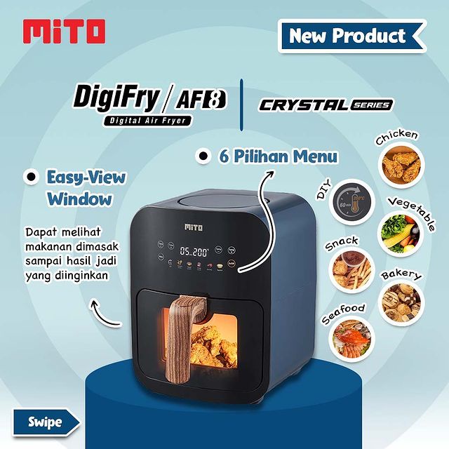 MITO Digital Air Fryer AF8 Wadah Panci Transparan  Kapasitas 4 Liter - Menggoreng Tanpa Minyak