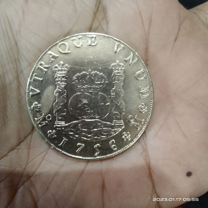 koin lama HISPAN ET IND REX FERDND VI D. tahun 1756