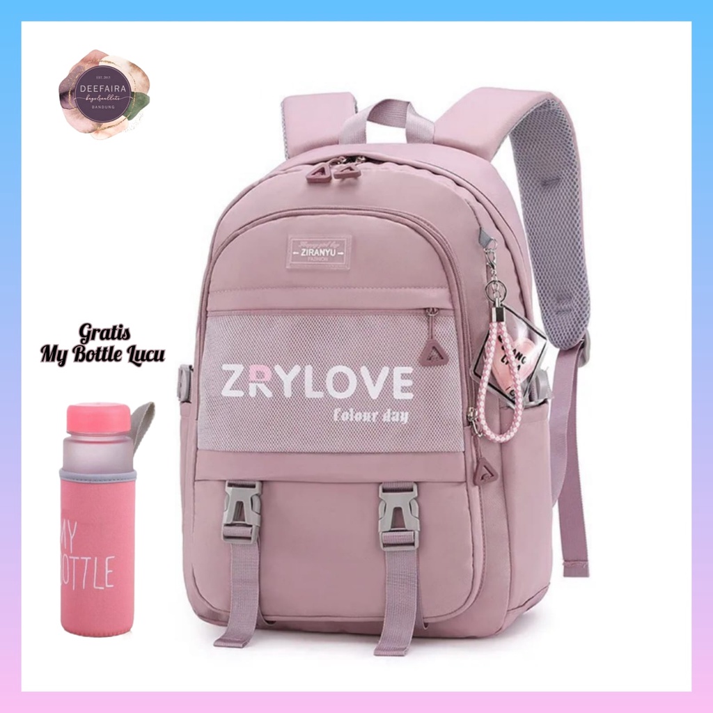 Tas Ransel Backpack Anak Perempuan Motif ZRLOve Free Botol Minum Untuk Sd Smp &amp; Sma