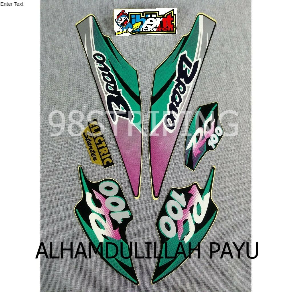 STIKER STRIPING RC100 BRAVO HIJAU TAHUN 1996  SUZUKI RC 100 LIS STANDAR ORI POLET PLISIR