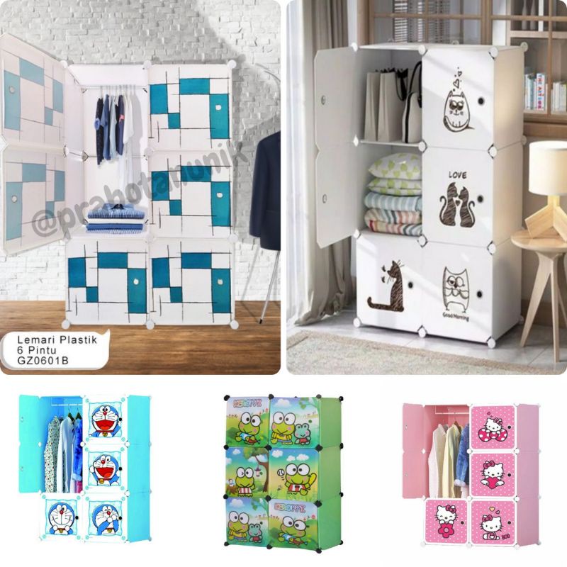 (BISA COD) Lemari Portable Plastik 2x3 Susun Karakter Anak 6 Pintu