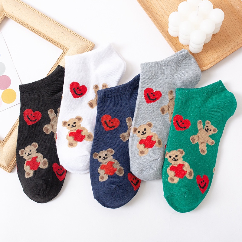 ⭐️𝐈𝐇𝐒 𝟕𝟕𝟑 𝐋𝐚𝐦𝐩𝐮𝐧𝐠⭐️Kaos Kaki Wanita Motif Love Bear Kaos Kaki Pendek Ice Socks Korean Fashion